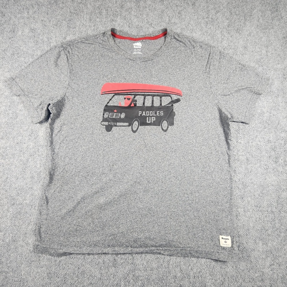 Roots Mens XXL Grey Paddles Up Canoe Van Graphic T-Shirt Short Sleeve Heathered